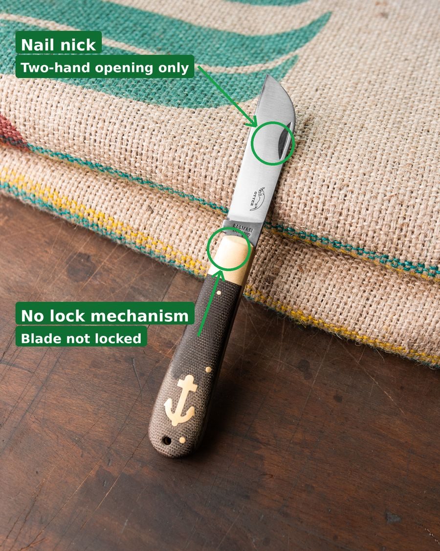 Slipjoint knife with nail nick and no blade lock – §42a-compliant