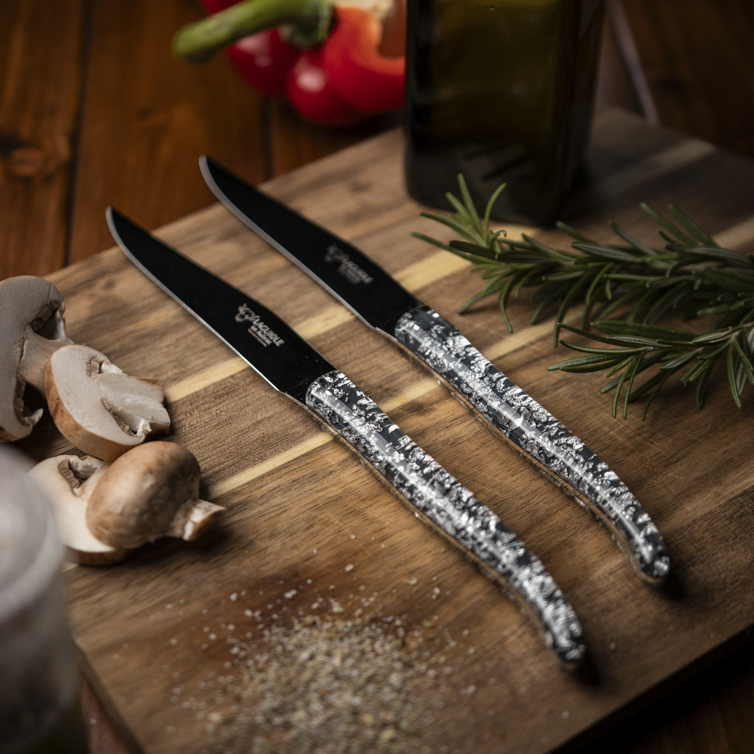 Laguiole steak knife set silver & epoxy