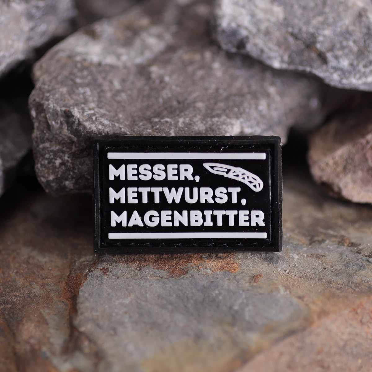 Ruhrpott Outdoor Patch "Messer, Mettwurst, Magenbitter" Rock, Schiefer
