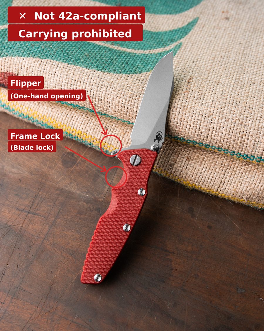 Folding knife with flipper and frame lock – not compliant under §42a WaffG