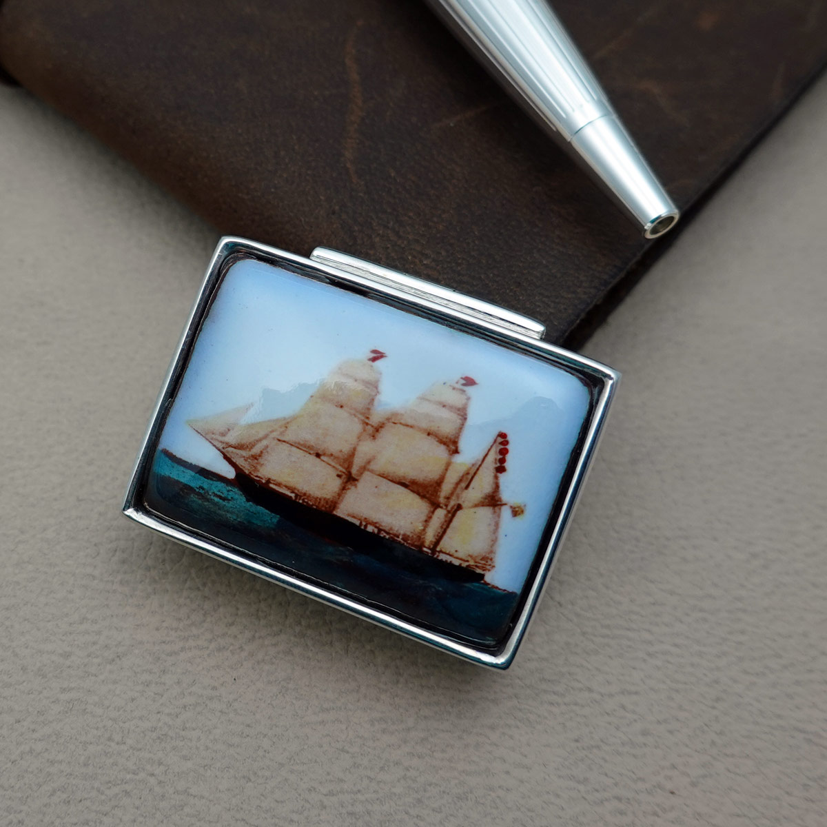 Segelschiff1 Pillendose 925/- Segelschiff