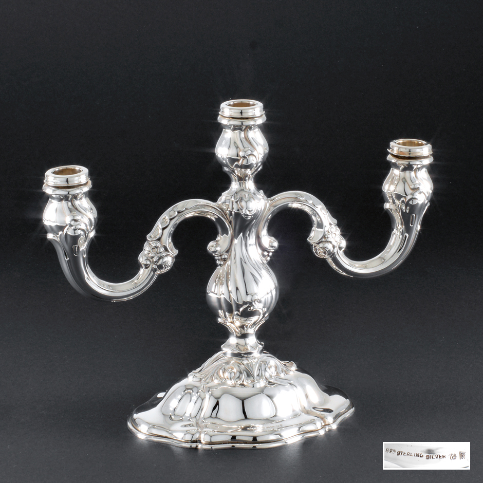 500172-Leuchter-3-flmg-Barock Barocker Leuchter Sterling Silber