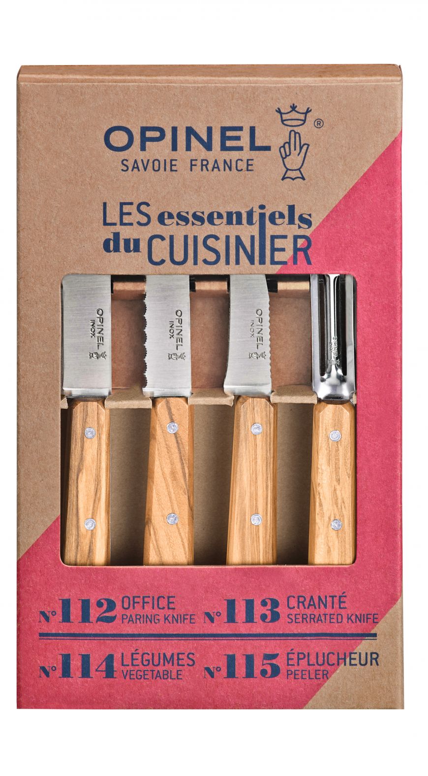 essentiels_olivier_face Opinel Kitchenknife-set 4 pieces Olivewood