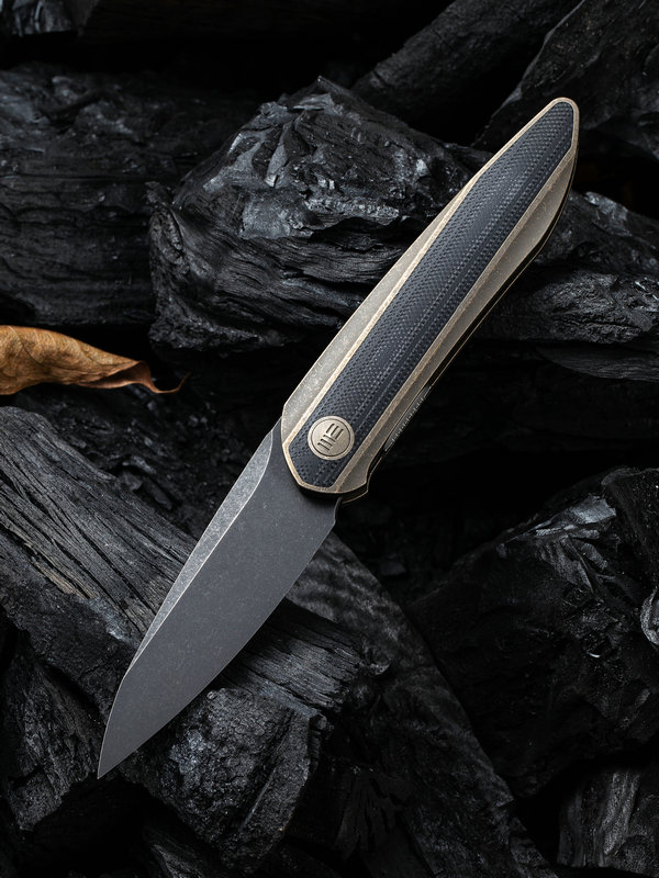 WE Knife Black Void Opus Black Titan (Bronze) mit G10 Inlay - Chisel Grind